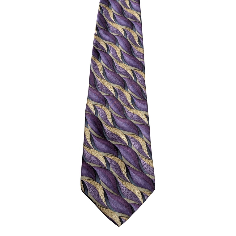 Arrow Necktie OS‎ 4W 58L Purple Gold Abstract Wave 100% Silk Classic Formal
